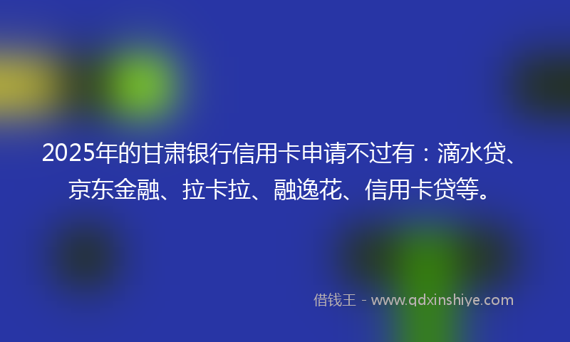 2025年的甘肃银行信用卡申请不过有：滴水贷、京东金融、拉卡拉、融逸花、信用卡贷等。