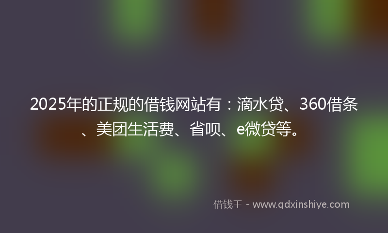 2025年的正规的借钱网站有：滴水贷、360借条、美团生活费、省呗、e微贷等。