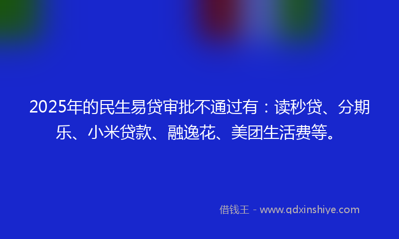 2025年的民生易贷审批不通过有：读秒贷、分期乐、小米贷款、融逸花、美团生活费等。