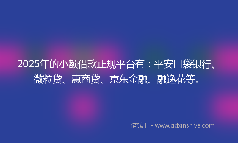 2025年的小额借款正规平台有：平安口袋银行、微粒贷、惠商贷、京东金融、融逸花等。