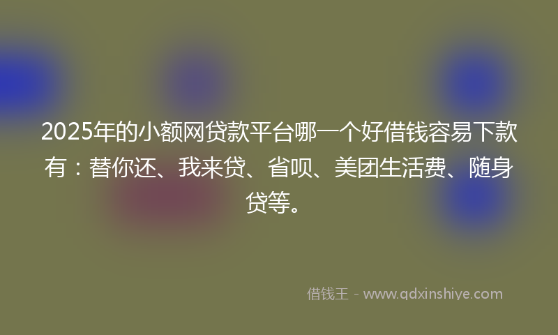 2025年的小额网贷款平台哪一个好借钱容易下款有：替你还、我来贷、省呗、美团生活费、随身贷等。