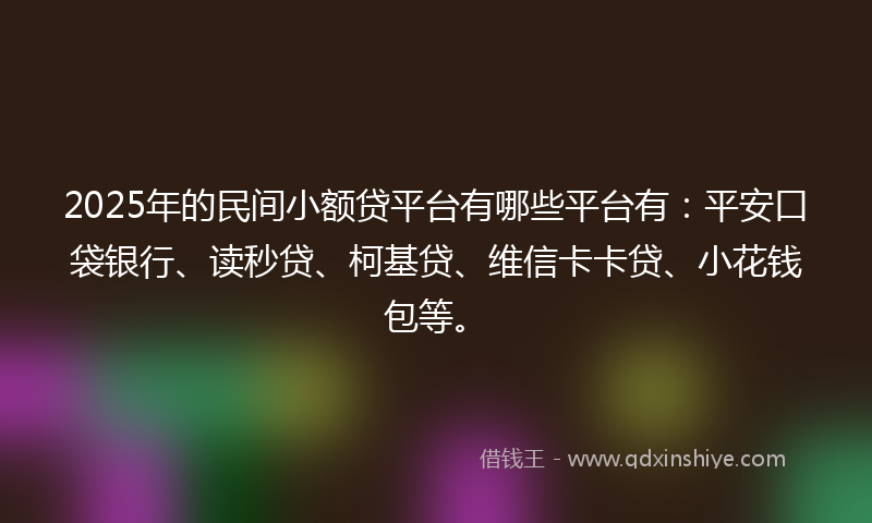 2025年的民间小额贷平台有哪些平台有：平安口袋银行、读秒贷、柯基贷、维信卡卡贷、小花钱包等。