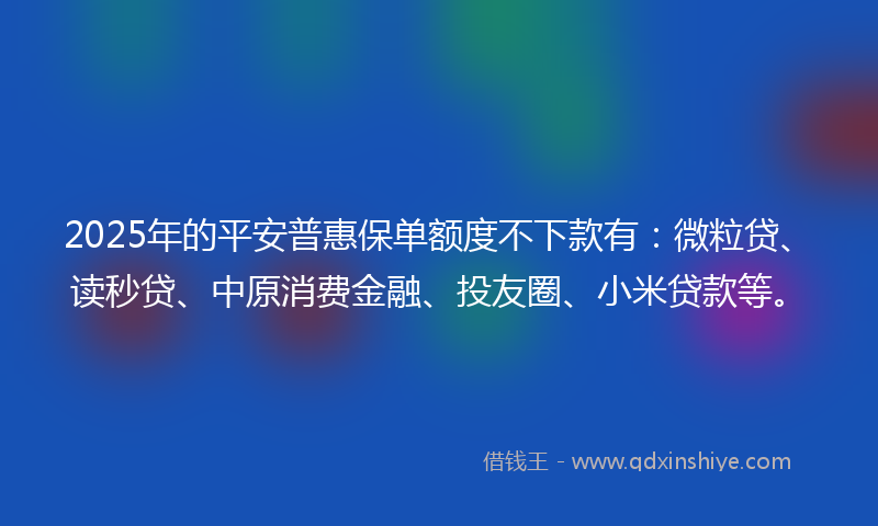 2025年的平安普惠保单额度不下款有：微粒贷、读秒贷、中原消费金融、投友圈、小米贷款等。