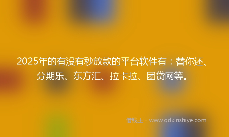 2025年的有没有秒放款的平台软件有：替你还、分期乐、东方汇、拉卡拉、团贷网等。