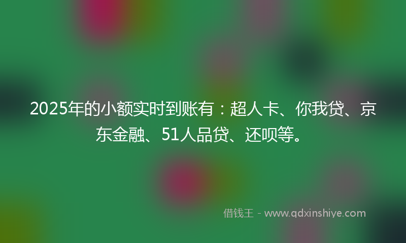 2025年的小额实时到账有：超人卡、你我贷、京东金融、51人品贷、还呗等。