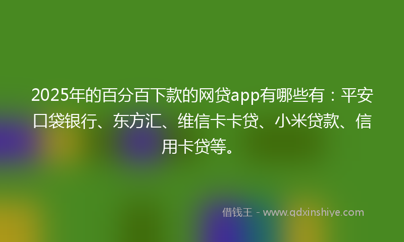 2025年的百分百下款的网贷app有哪些有：平安口袋银行、东方汇、维信卡卡贷、小米贷款、信用卡贷等。