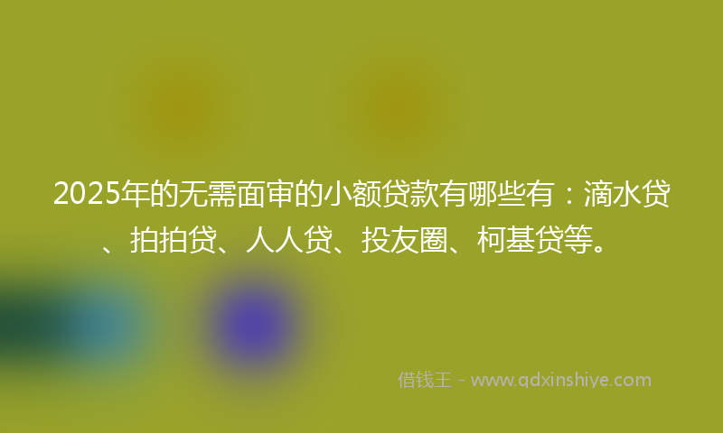 2025年的无需面审的小额贷款有哪些有：滴水贷、拍拍贷、人人贷、投友圈、柯基贷等。
