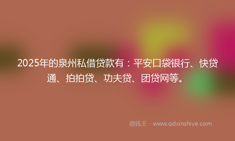2025年的泉州私借贷款有：平安口袋银行、快贷通、拍拍贷、功夫贷、团贷网等。