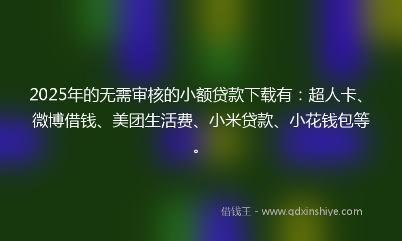 2025年的无需审核的小额贷款下载有：超人卡、微博借钱、美团生活费、小米贷款、小花钱包等。