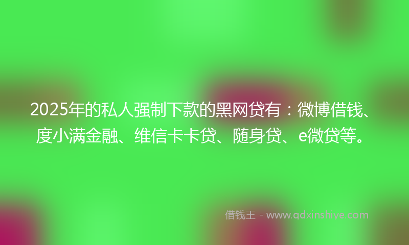 2025年的私人强制下款的黑网贷有：微博借钱、度小满金融、维信卡卡贷、随身贷、e微贷等。