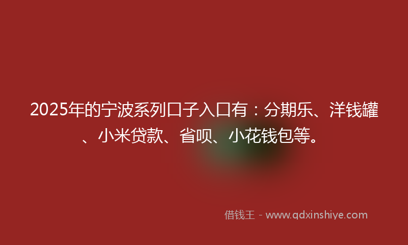 2025年的宁波系列口子入口有：分期乐、洋钱罐、小米贷款、省呗、小花钱包等。