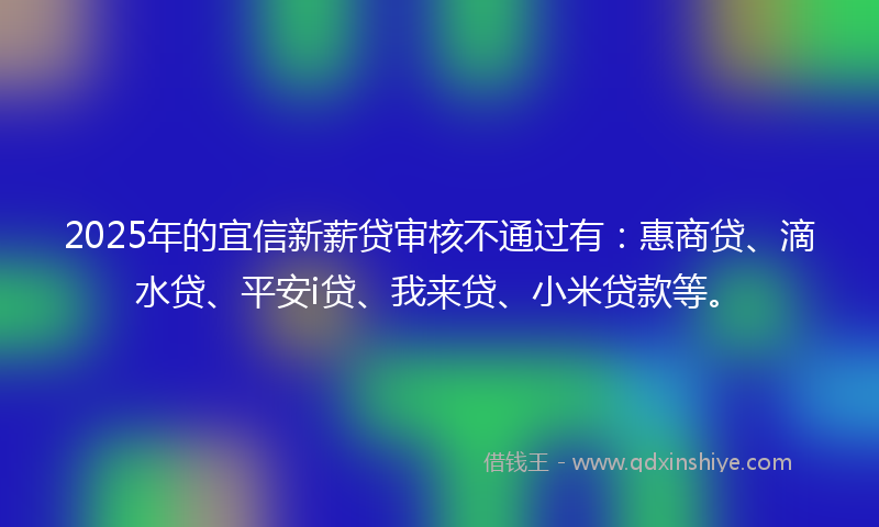2025年的宜信新薪贷审核不通过有：惠商贷、滴水贷、平安i贷、我来贷、小米贷款等。