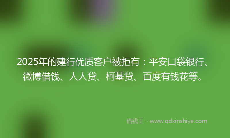 2025年的建行优质客户被拒有：平安口袋银行、微博借钱、人人贷、柯基贷、百度有钱花等。