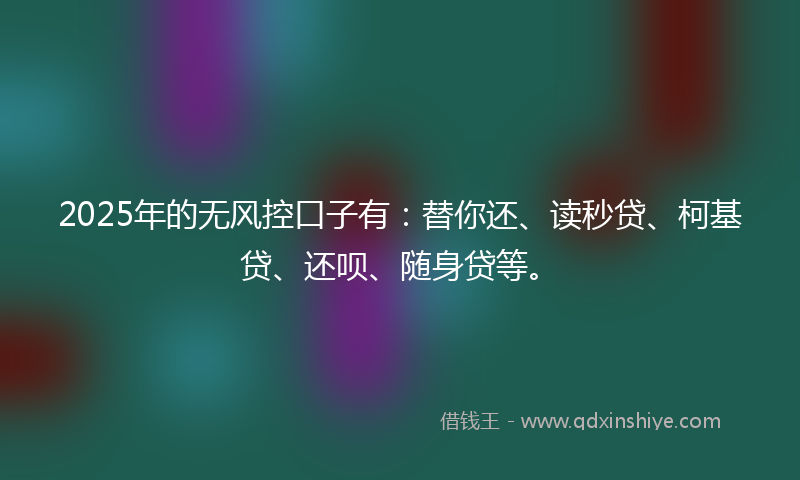 2025年的无风控口子有：替你还、读秒贷、柯基贷、还呗、随身贷等。