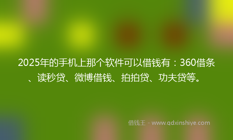 2025年的手机上那个软件可以借钱有：360借条、读秒贷、微博借钱、拍拍贷、功夫贷等。