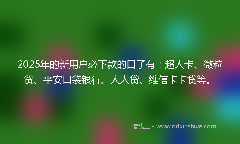 2025年的新用户必下款的口子有：超人卡、微粒贷、平安口袋银行、人人贷、维信卡卡贷等。