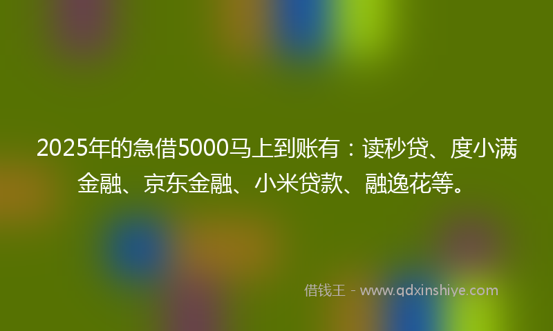 2025年的急借5000马上到账有：读秒贷、度小满金融、京东金融、小米贷款、融逸花等。