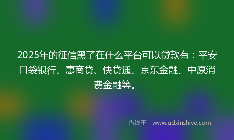 2025年的征信黑了在什么平台可以贷款有：平安口袋银行、惠商贷、快贷通、京东金融、中原消费金融等。
