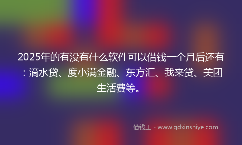 2025年的有没有什么软件可以借钱一个月后还有：滴水贷、度小满金融、东方汇、我来贷、美团生活费等。