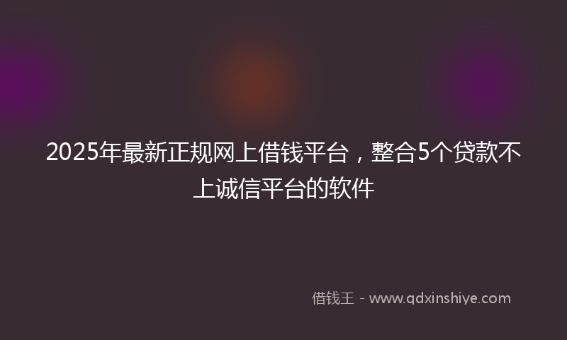 2025年最新正规网上借钱平台，整合5个贷款不上诚信平台的软件