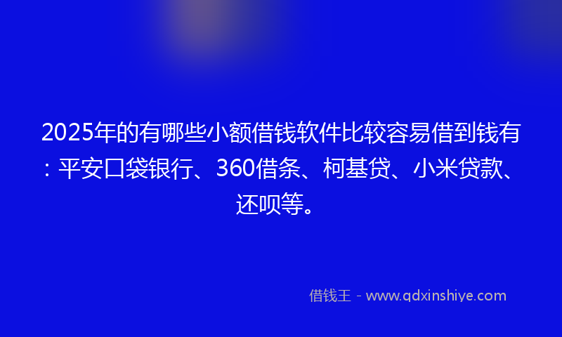 2025年的有哪些小额借钱软件比较容易借到钱有：平安口袋银行、360借条、柯基贷、小米贷款、还呗等。
