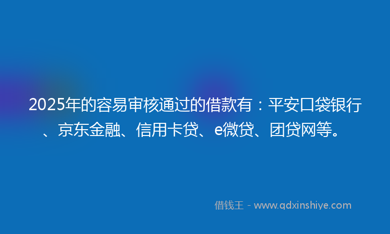 2025年的容易审核通过的借款有：平安口袋银行、京东金融、信用卡贷、e微贷、团贷网等。