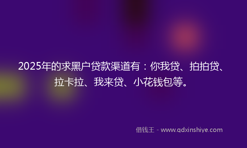 2025年的求黑户贷款渠道有：你我贷、拍拍贷、拉卡拉、我来贷、小花钱包等。