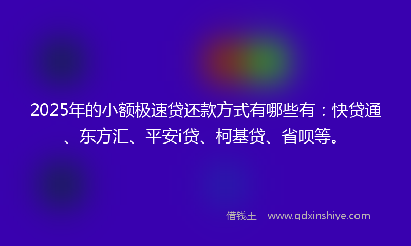 2025年的小额极速贷还款方式有哪些有：快贷通、东方汇、平安i贷、柯基贷、省呗等。