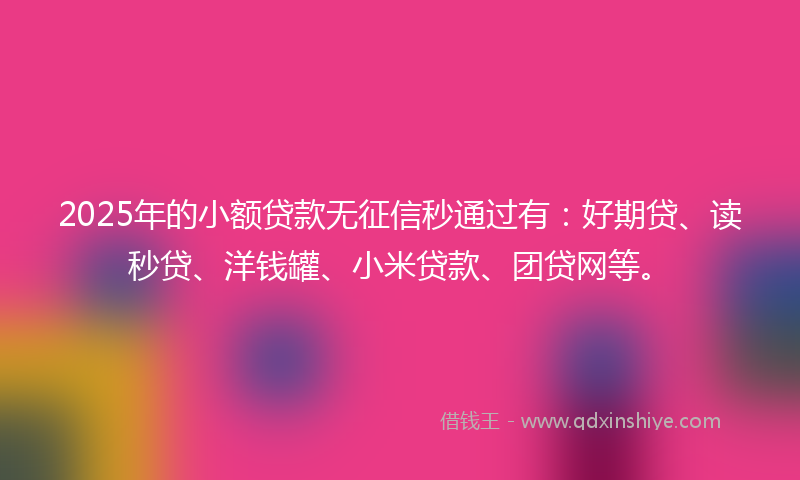 2025年的小额贷款无征信秒通过有：好期贷、读秒贷、洋钱罐、小米贷款、团贷网等。