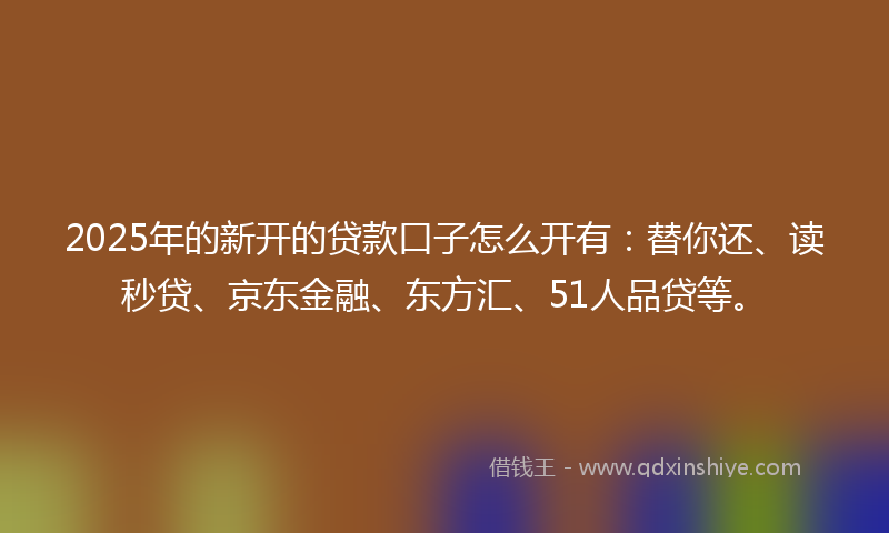 2025年的新开的贷款口子怎么开有：替你还、读秒贷、京东金融、东方汇、51人品贷等。