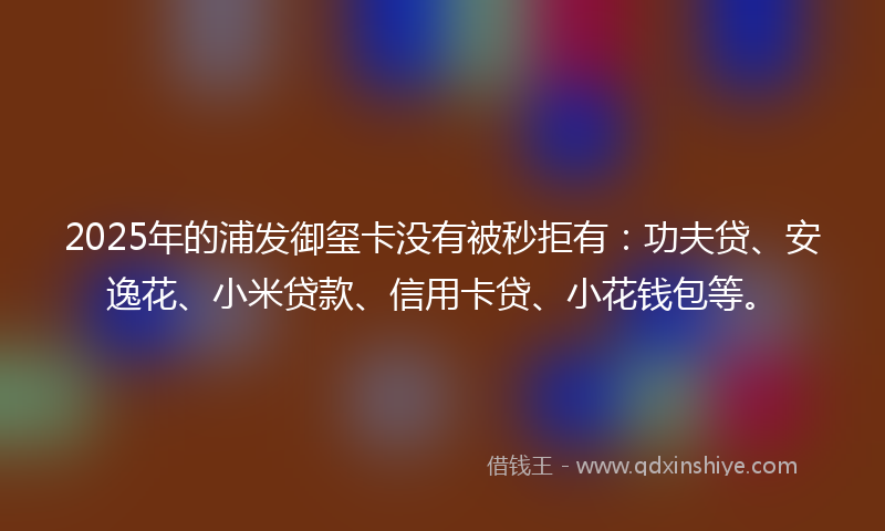 2025年的浦发御玺卡没有被秒拒有：功夫贷、安逸花、小米贷款、信用卡贷、小花钱包等。