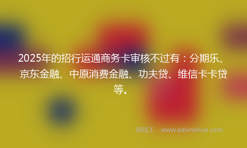 2025年的招行运通商务卡审核不过有：分期乐、京东金融、中原消费金融、功夫贷、维信卡卡贷等。