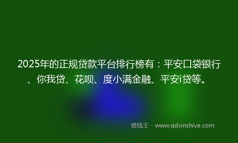 2025年的正规贷款平台排行榜有：平安口袋银行、你我贷、花呗、度小满金融、平安i贷等。