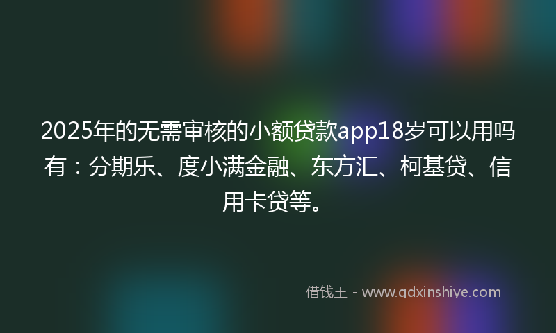 2025年的无需审核的小额贷款app18岁可以用吗有：分期乐、度小满金融、东方汇、柯基贷、信用卡贷等。