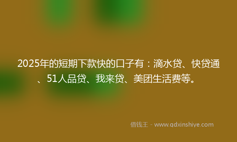 2025年的短期下款快的口子有：滴水贷、快贷通、51人品贷、我来贷、美团生活费等。