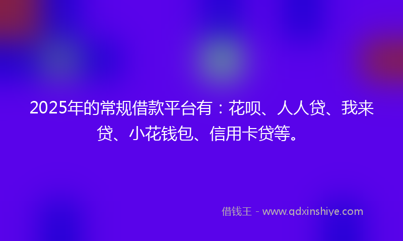 2025年的常规借款平台有：花呗、人人贷、我来贷、小花钱包、信用卡贷等。