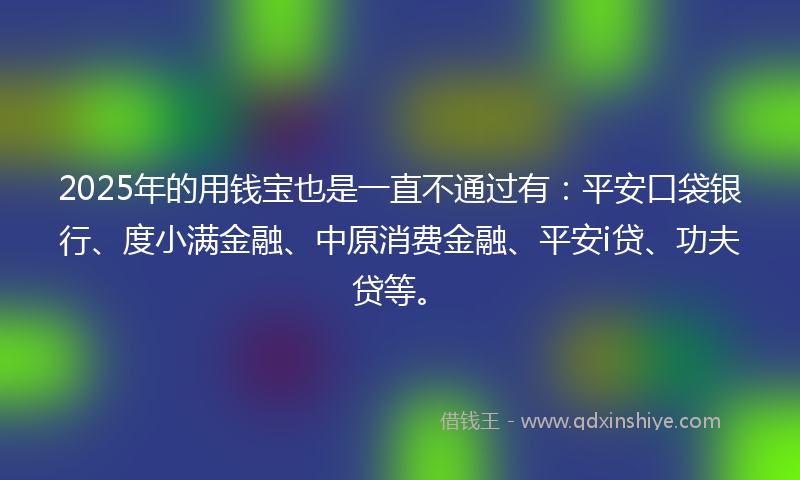 2025年的用钱宝也是一直不通过有：平安口袋银行、度小满金融、中原消费金融、平安i贷、功夫贷等。