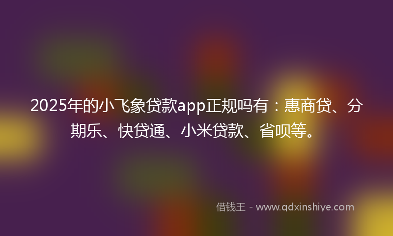2025年的小飞象贷款app正规吗有：惠商贷、分期乐、快贷通、小米贷款、省呗等。