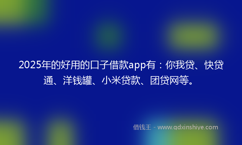 2025年的好用的口子借款app有：你我贷、快贷通、洋钱罐、小米贷款、团贷网等。
