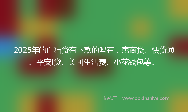 2025年的白猫贷有下款的吗有：惠商贷、快贷通、平安i贷、美团生活费、小花钱包等。