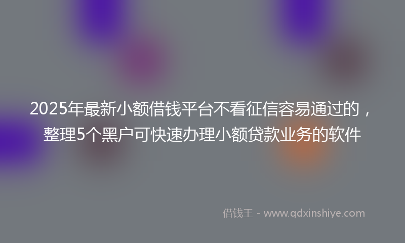 2025年最新小额借钱平台不看征信容易通过的，整理5个黑户可快速办理小额贷款业务的软件