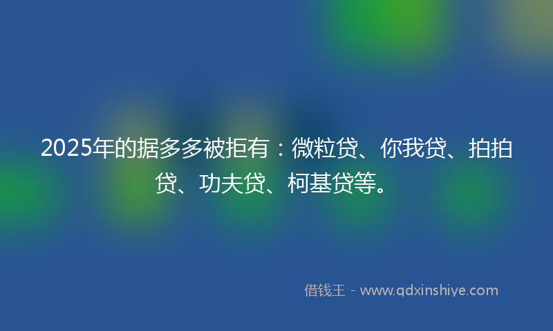2025年的据多多被拒有：微粒贷、你我贷、拍拍贷、功夫贷、柯基贷等。