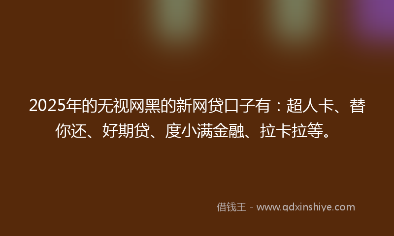 2025年的无视网黑的新网贷口子有：超人卡、替你还、好期贷、度小满金融、拉卡拉等。