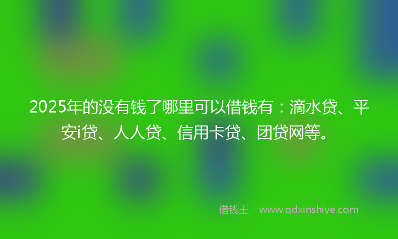 2025年的没有钱了哪里可以借钱有：滴水贷、平安i贷、人人贷、信用卡贷、团贷网等。