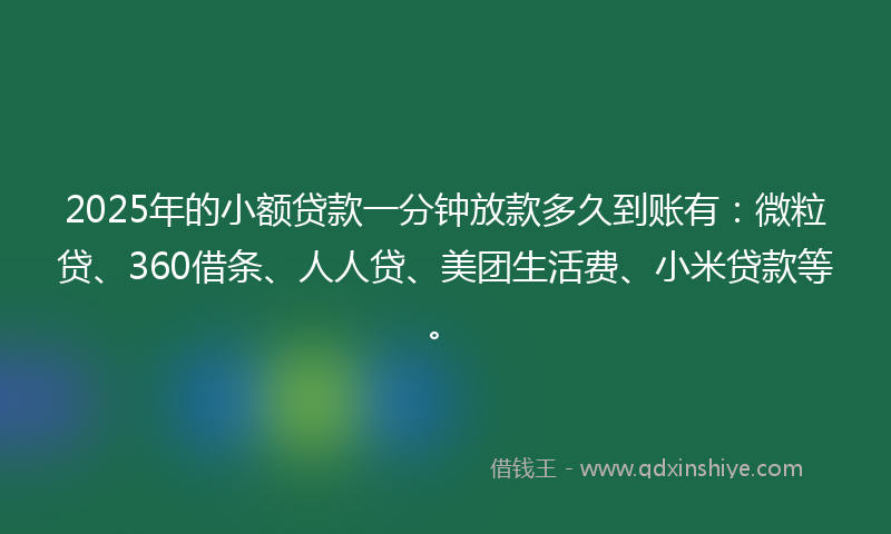 2025年的小额贷款一分钟放款多久到账有：微粒贷、360借条、人人贷、美团生活费、小米贷款等。