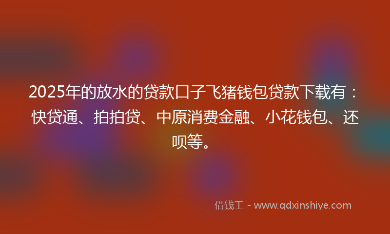 2025年的放水的贷款口子飞猪钱包贷款下载有：快贷通、拍拍贷、中原消费金融、小花钱包、还呗等。