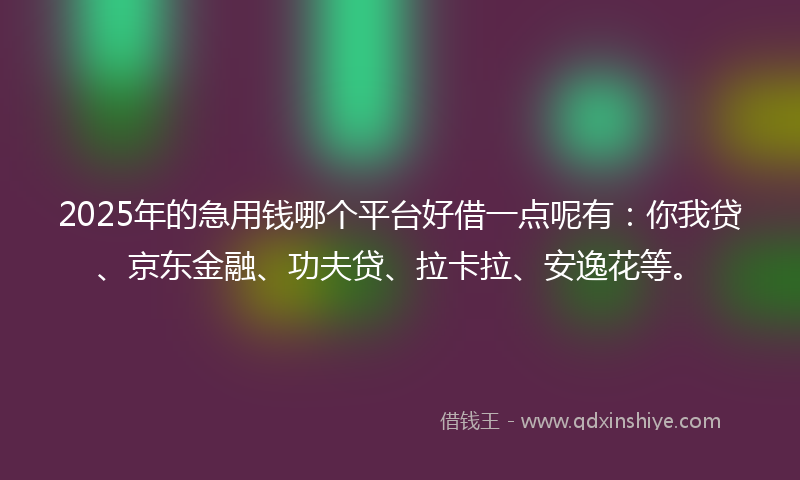 2025年的急用钱哪个平台好借一点呢有：你我贷、京东金融、功夫贷、拉卡拉、安逸花等。
