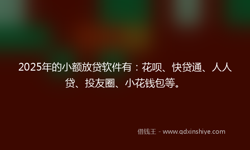 2025年的小额放贷软件有：花呗、快贷通、人人贷、投友圈、小花钱包等。