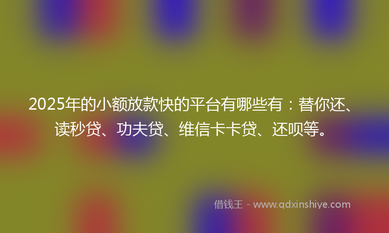 2025年的小额放款快的平台有哪些有：替你还、读秒贷、功夫贷、维信卡卡贷、还呗等。
