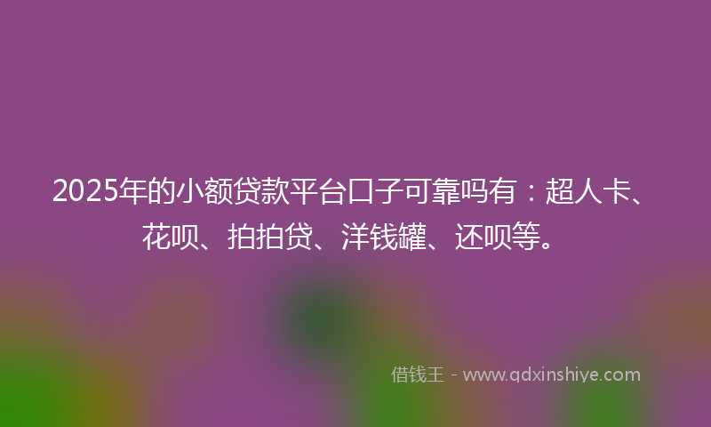 2025年的小额贷款平台口子可靠吗有：超人卡、花呗、拍拍贷、洋钱罐、还呗等。